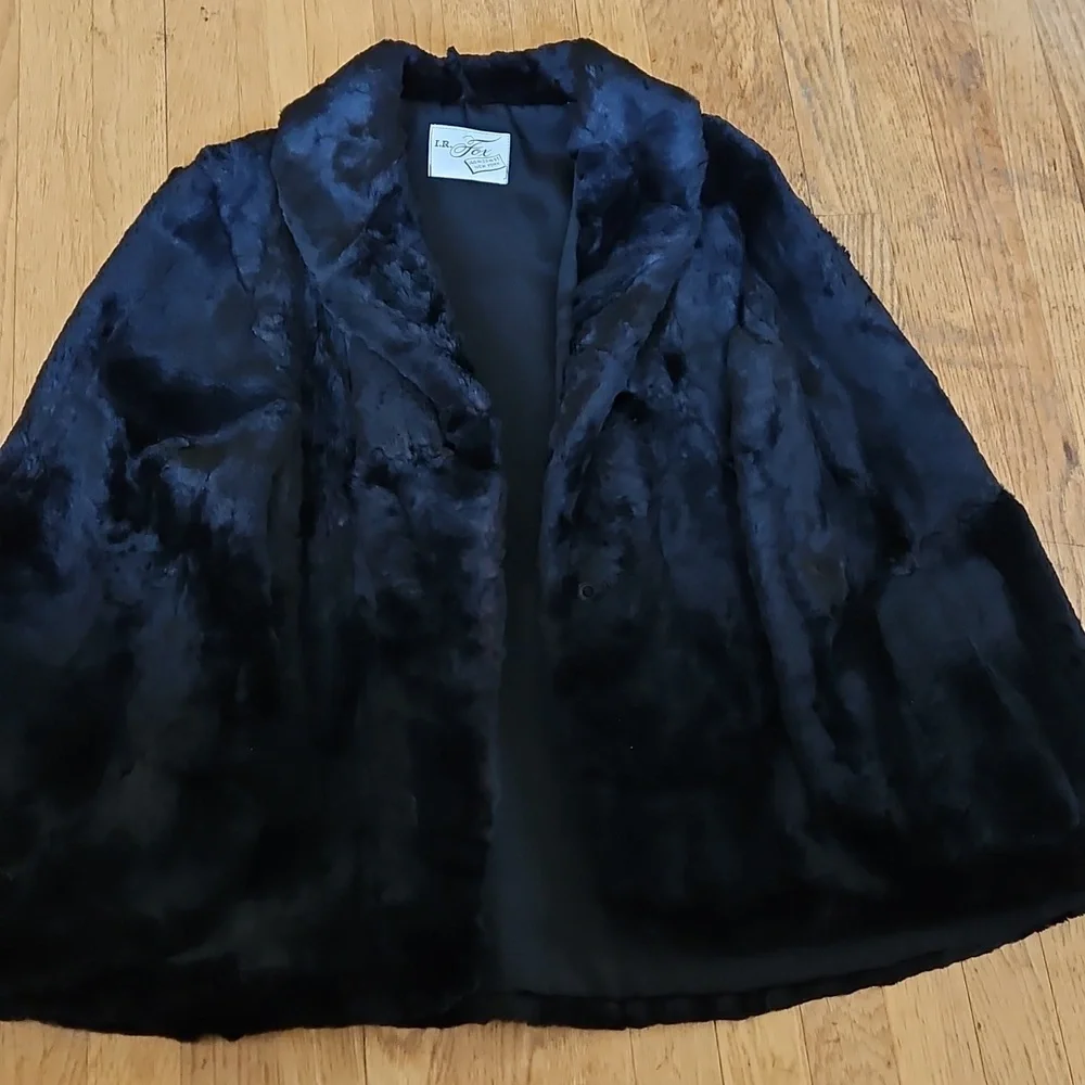 Vintage Sheared Fur Black Cape OS